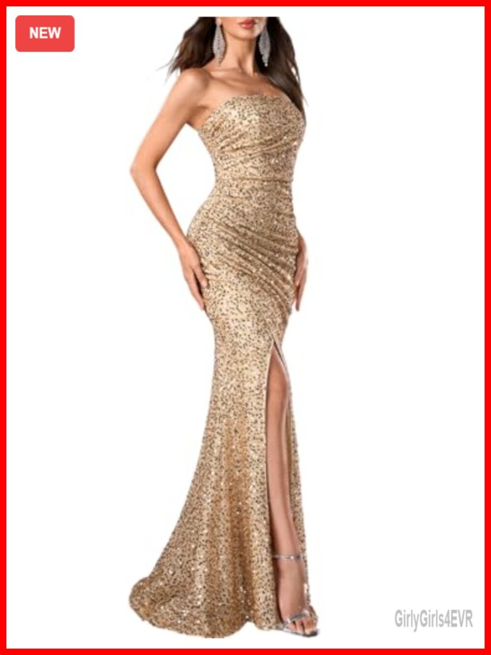 Strapless Sequin Corset Prom Dress with High Slit and Mermaid Silhouette